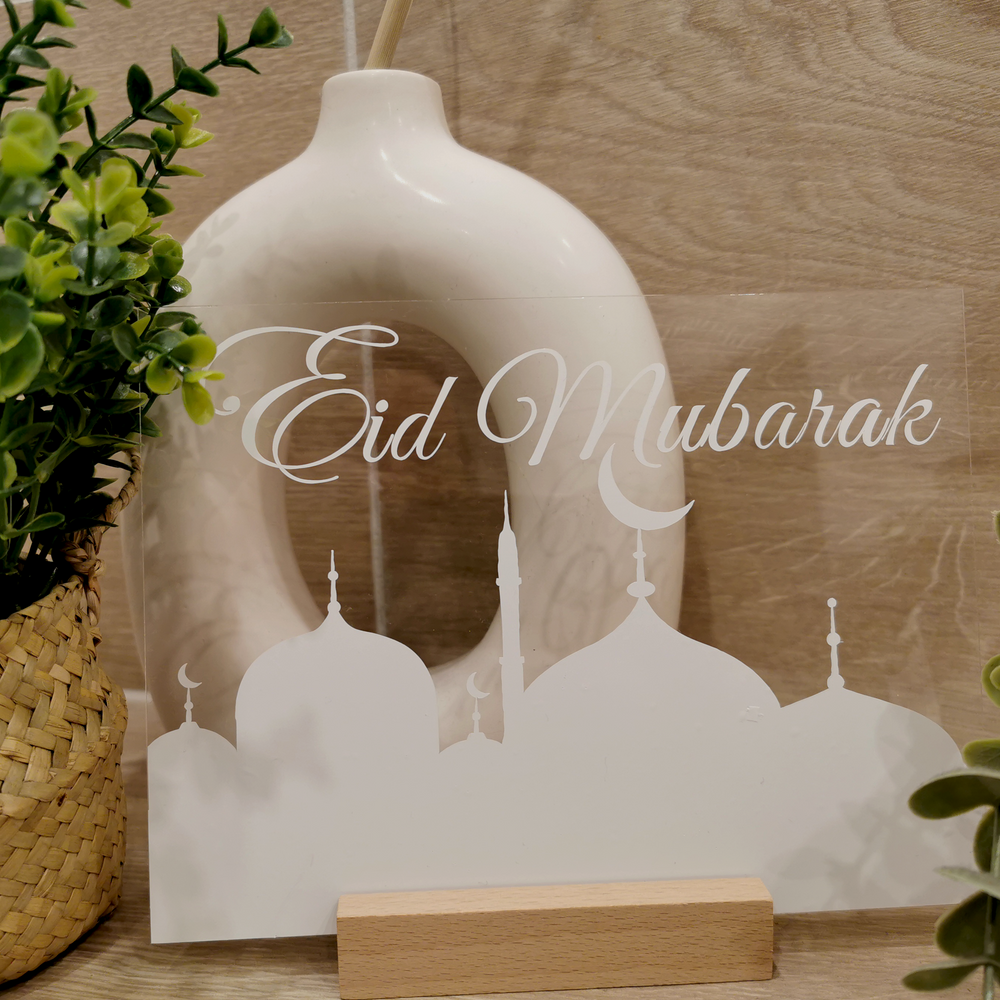 Tischaufsteller Acryl "Eid Mubarak" weiß