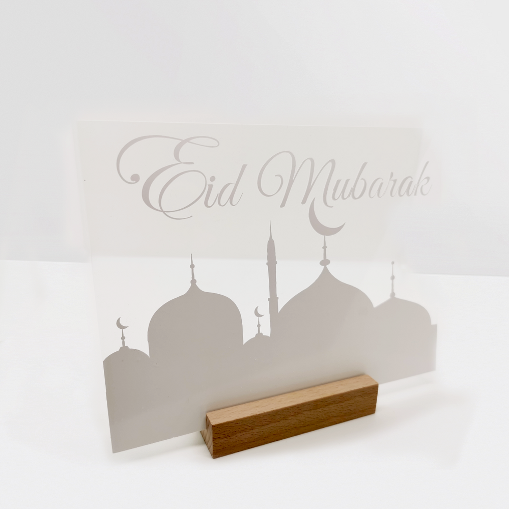 Tischaufsteller Acryl "Eid Mubarak" weiß